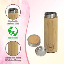 Load image into Gallery viewer, Premium Insulated Bamboo Bottle with Strainer - Hot and Cold - Water Bottle for Work, Gym, School - Easy to Carry - BPA-Free