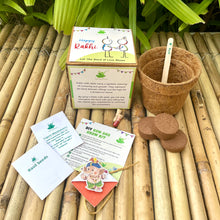 Load image into Gallery viewer, Bal Ganesha :Kids 3-in-1 Bookmark Plantable Rakhi | Rakhi with Seeds| Combo with a Gardening Kit