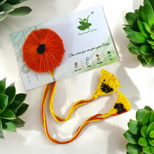 Load image into Gallery viewer, Premium Plantable Orange Thread Rakhi with Torai and Lal Saag Seeds | Rakhi with Seeds| Combo with a Gardening Kit