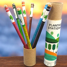 Load image into Gallery viewer, 10 Plantable Recycled Seed Colour Pencils with Reusable Pencil Box | Eco-Friendly Stationery | Best Return Gift for Kids
