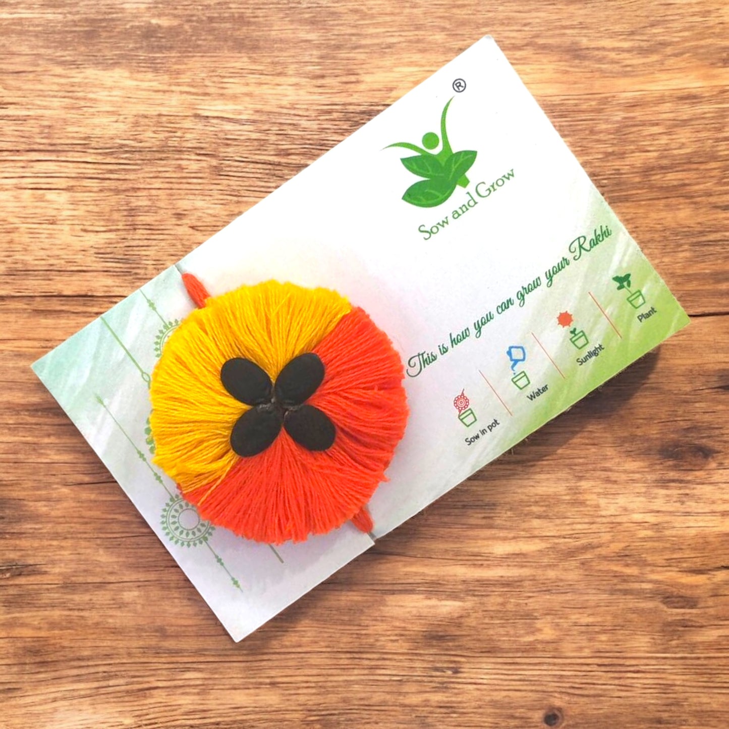 Premium 2-Colour Plantable Thread Rakhi with Torai Seeds & Roli Chawal – Yellow & Orange – Eco-Friendly Rakhi for Raksha Bandhan