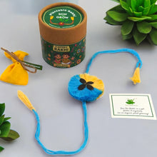 Load image into Gallery viewer, Premium 2-Colour Plantable Thread Rakhi with Torai Seeds & Roli Chawal – Pastel Yellow & Blue – Eco-Friendly Rakhi for Raksha Bandhan