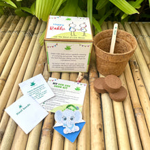 Load image into Gallery viewer, Baby Elephant :Kids 3-in-1 Bookmark Plantable Rakhi | Rakhi with Seeds| Combo with a Gardening Kit