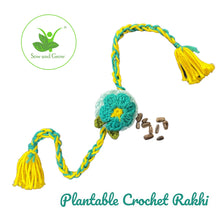 Load image into Gallery viewer, Handmade Premium Plantable Flower Crochet Rakhi with Sunflower Seeds | Colour Blue