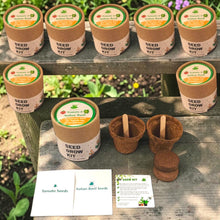 Load image into Gallery viewer, Sow and Grow® mini grow kit set of 8 with tomato and Italian basil seeds, biodegradable pots, and soil discs.