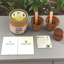 Load image into Gallery viewer, Sow and Grow® mini vegetable garden kit with biodegradable pots, seeds, and soil discs for home gardening.