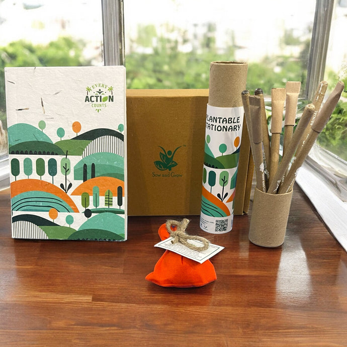 Brown Box Collection: 10 Seed Paper Pens + 1 Seed Diary + 1 Seed ball
