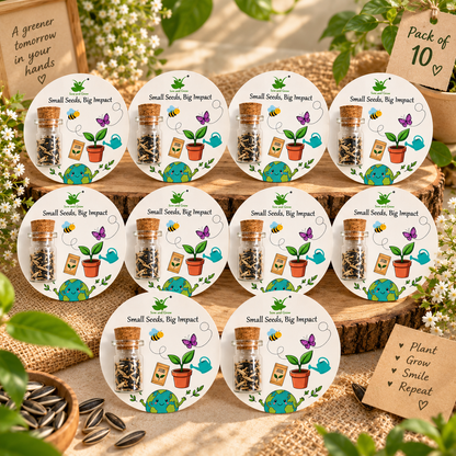 Bottles with Seeds Gift Pack of 10 – Decorative Glass Bottle Filled with Seeds, Eco-Friendly Gardening Gift, Plantable Gift for Birthdays, Return Gifts, Housewarming & Nature Lovers