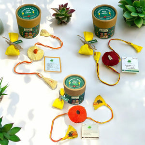 3-Pack Thread Rakhi with Seeds with Roli Chawal in a Premium Packaging