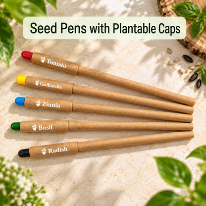 Individually Packed Plantable Pens with Seed-Filled Caps | Gift Pack of Eco-Friendly Biodegradable Seed Pens | Write, Plant & Grow