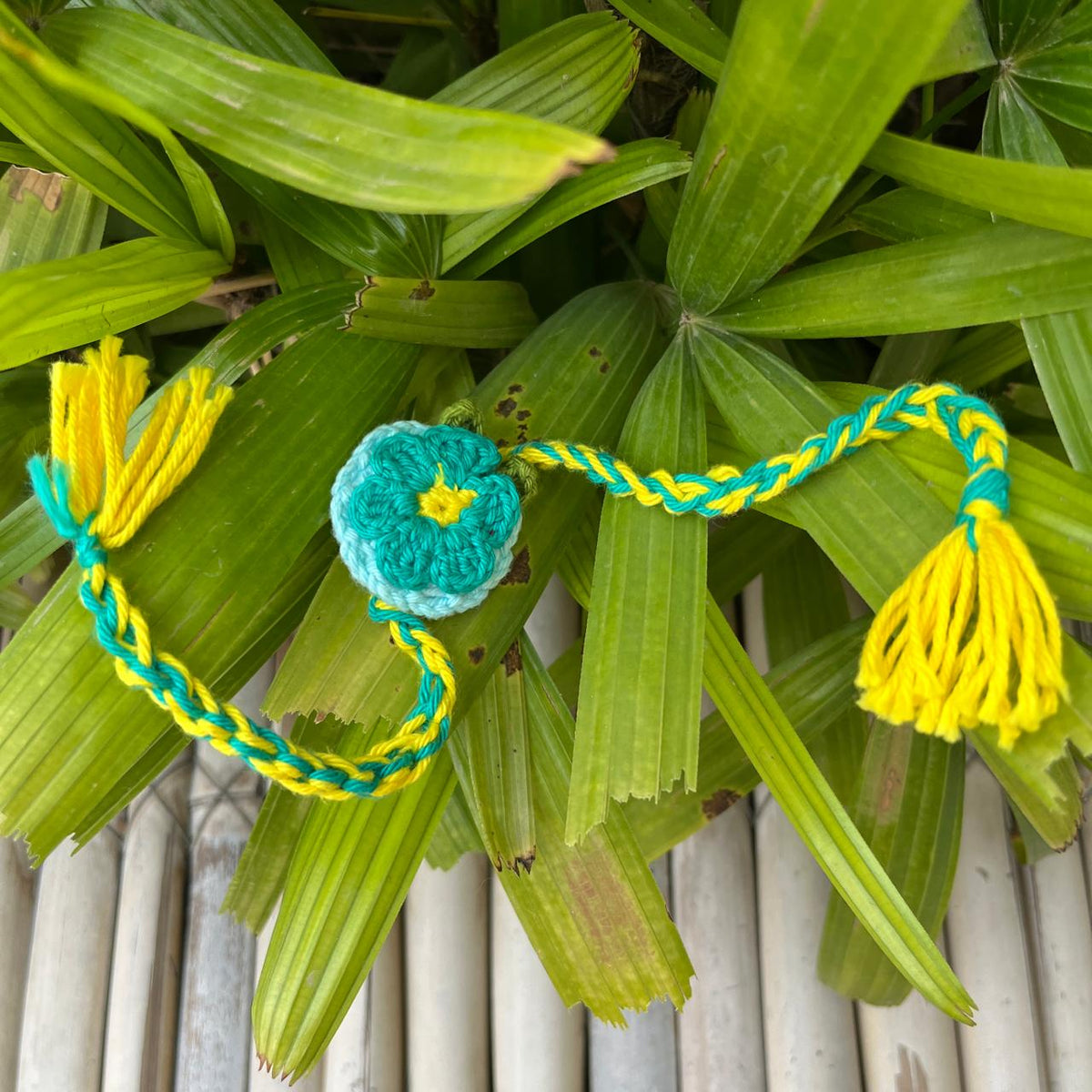 Handmade Premium Plantable Flower Crochet Rakhi with Sunflower Seeds | Colour Blue
