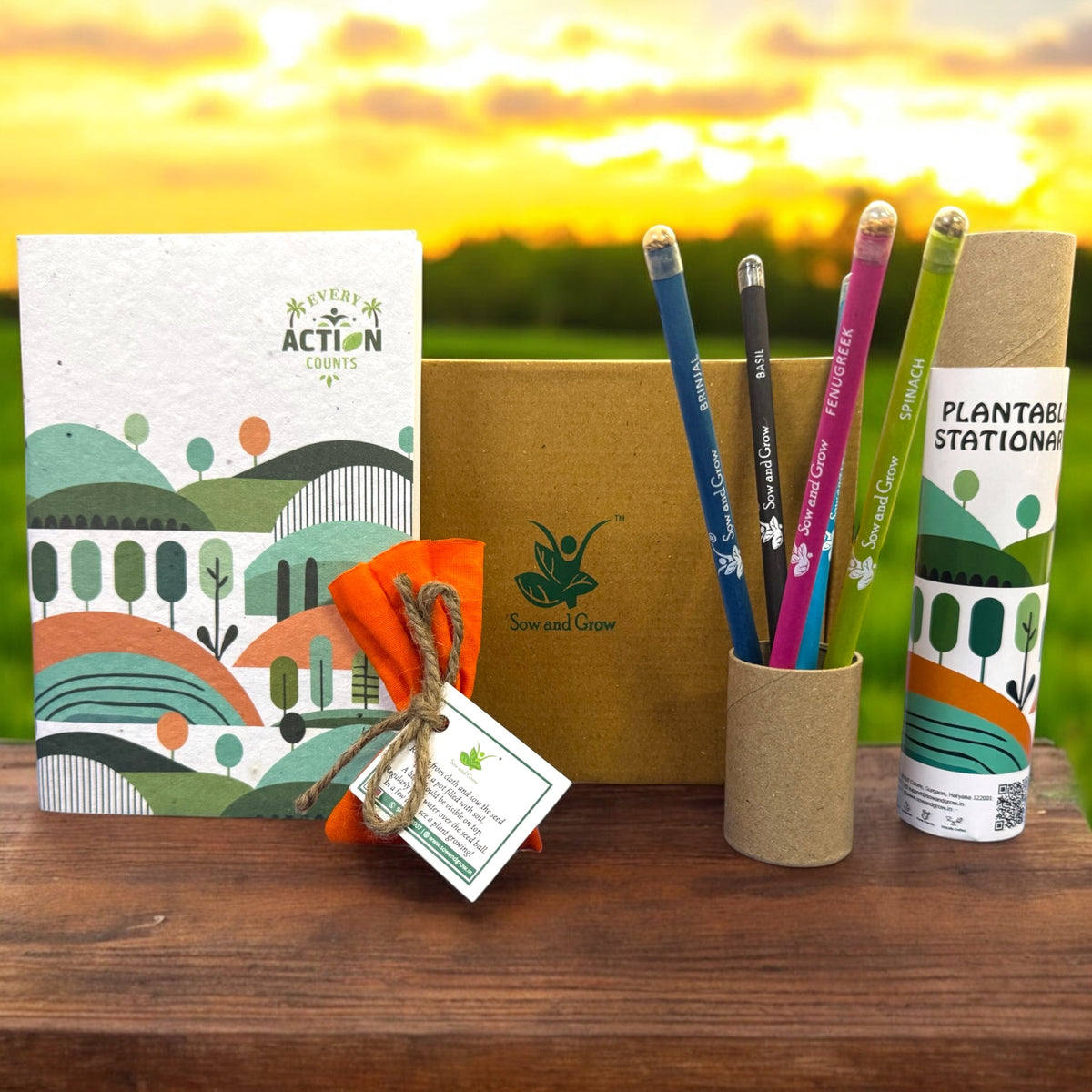 Brown Box Collection: 5 Seed Paper Pencils + 1 Seed Diary + 1 Seed ball