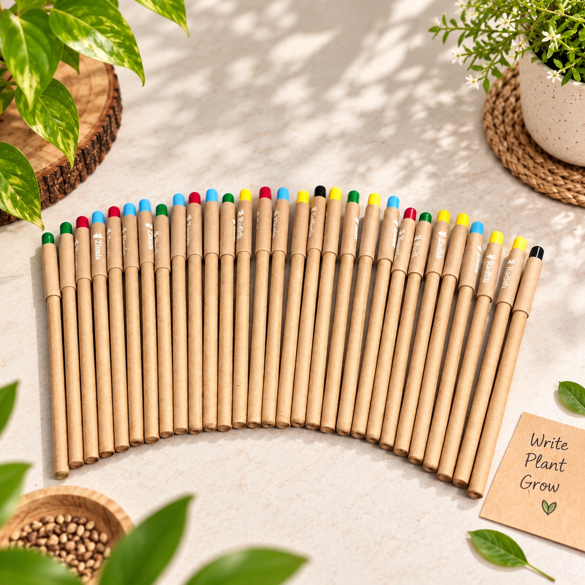 Box of 50 Plantable Seed Pens with Seed-Filled Cap | Eco-Friendly & Biodegradable Writing Pens | Pack of 50
