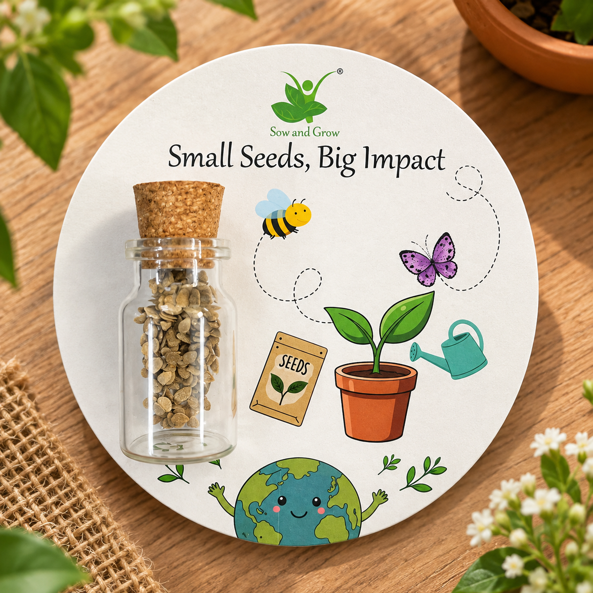 Bottles with Seeds Gift Pack of 10 – Decorative Glass Bottle Filled with Seeds, Eco-Friendly Gardening Gift, Plantable Gift for Birthdays, Return Gifts, Housewarming & Nature Lovers