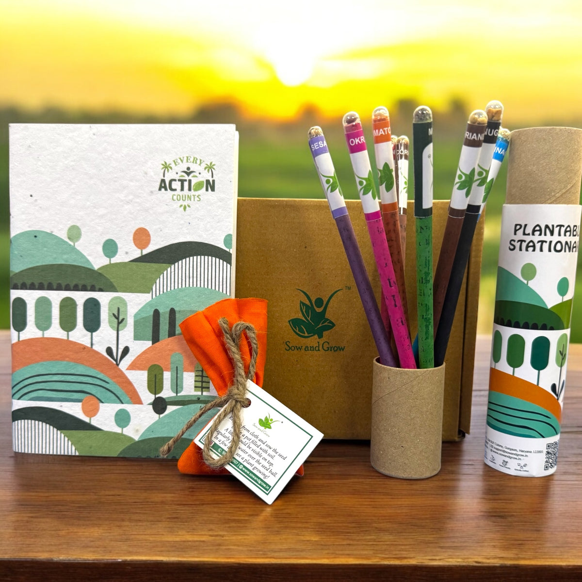 Brown Box Collection: 10 Seed Colour Pencils + 1 Seed Diary + 1 Seed ball