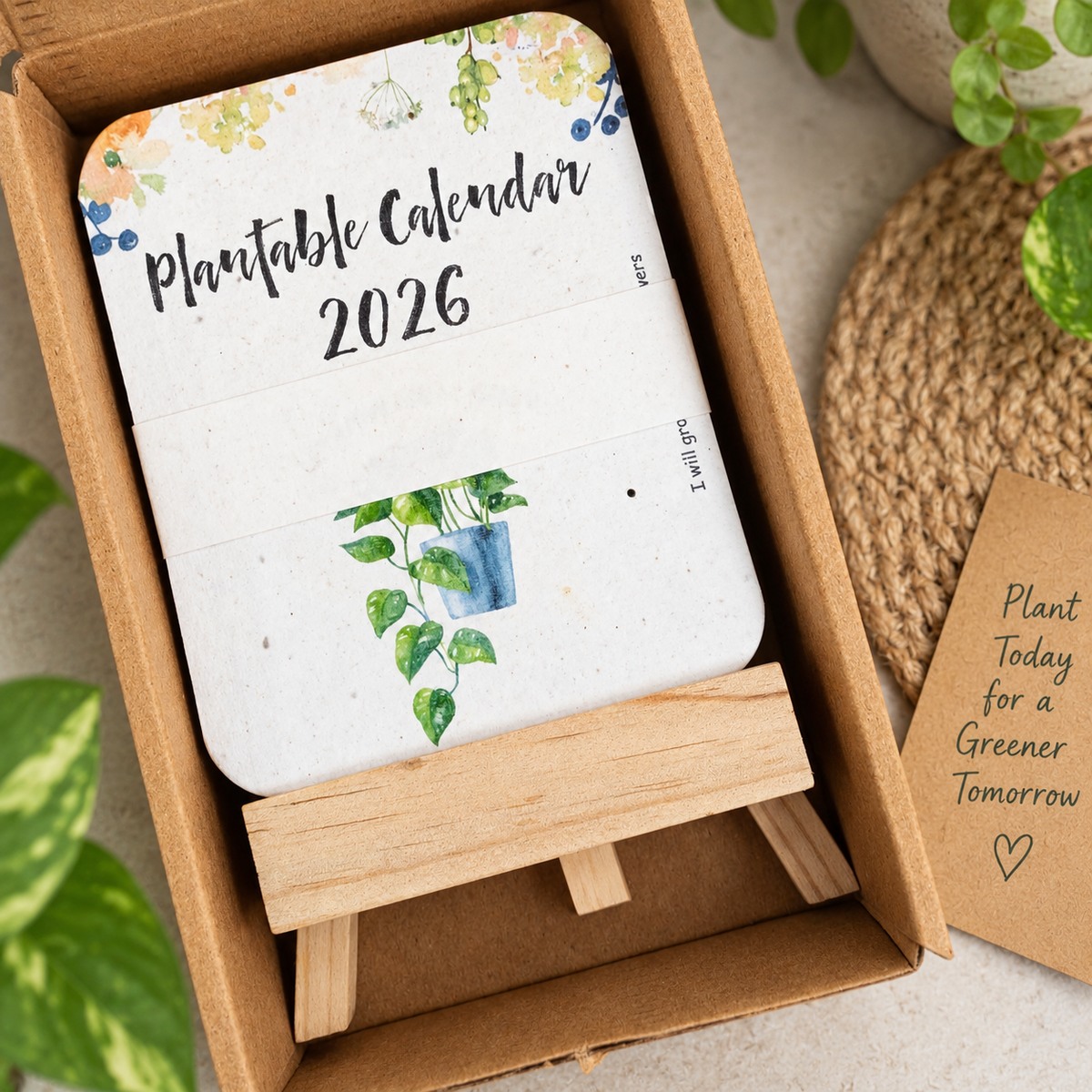 Plantable Calendar 2026 with Seeds in Every Page | Colourful Floral Design | Eco-Friendly with Wooden Easel | 2 Varieties of Flower Seeds