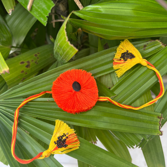 Orange Plantable Thread Rakhi with Torai and Lal Saag Seeds