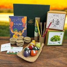 Load image into Gallery viewer, Ultimate MegaBox: Plantable Ganesha and Lakshmiji + Gardening Kit + 7 Seed Balls + Organic Cow Dung Diya + Diary + 2 Plantable Pens and Pencils
