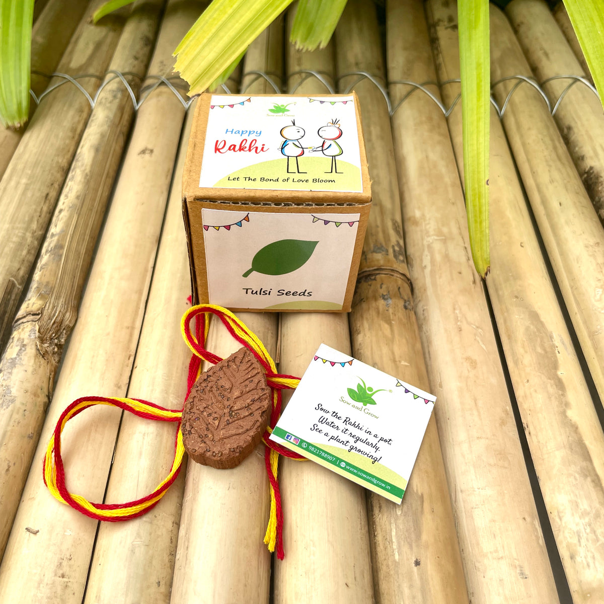 Leaf: Clay Rakhi with Roli Chawal Combo