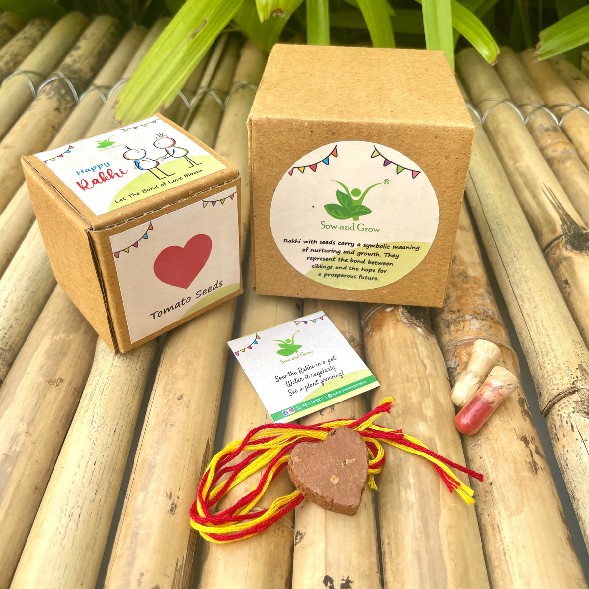 Heart: Clay Rakhi with Roli Chawal Combo