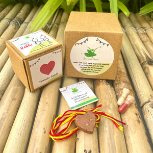 Heart: Clay Rakhi with Roli Chawal Combo