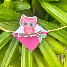 Load image into Gallery viewer, Pink Owl on a Branch :Kids 3-in-1 Bookmark Plantable Rakhi | Rakhi with Seeds| Combo with a Gardening Kit
