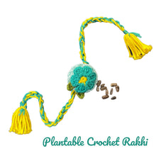 Load image into Gallery viewer, Sow and Grow 2-Pack Premium Plantable Flower Crochet Rakhis with Sunflower Seeds Grow Kit | Rakhi That Grows | Be Sustainable | Colour Red and Blue
