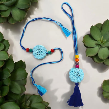 Crochet Thread Rakhi and Lumba with Roli Chawal Combo