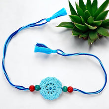 Load image into Gallery viewer, Crochet Thread Rakhi with Zinnia Flower Seeds | Combo with a DIY Grow Kit
