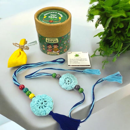 Crochet Thread Rakhi and Lumba with Roli Chawal Combo