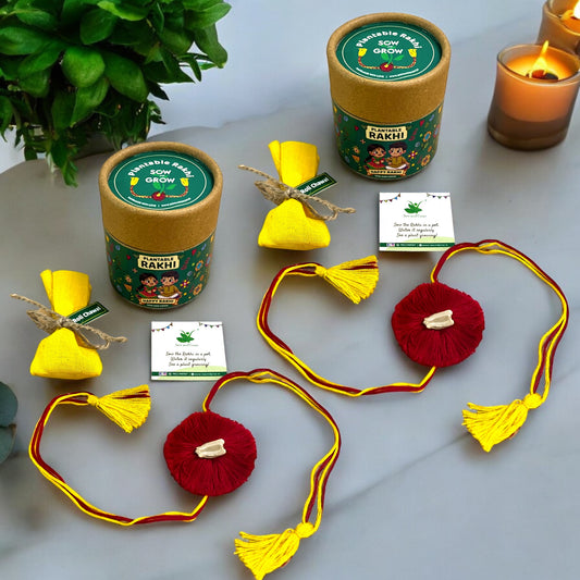 2-Pack Red Thread Rakhi with Gheeya Seeds with Roli Chawal