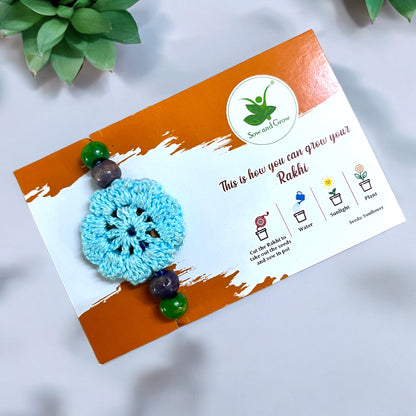 Crochet Thread Rakhi with Zinnia Flower Seeds | Combo with a DIY Grow Kit