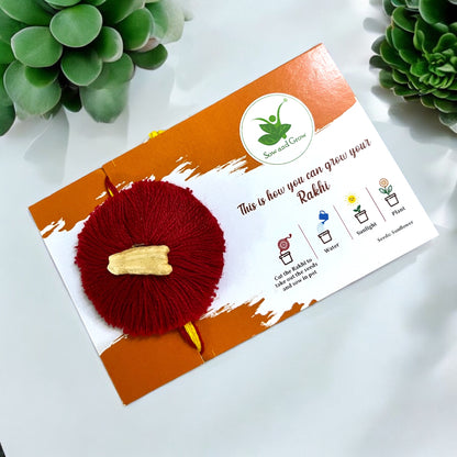 Plantable Red Thread Rakhi with Gheeya Seed | Rakhi with Seeds| Combo with a Gardening Kit