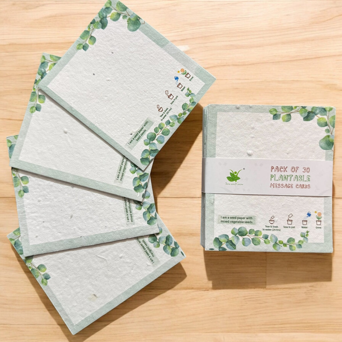Plantable Seed Paper Message Cards/Greeting Cards/Gift Tags, That Grow into Plants | 4 Varieties of Seeds | Set of 30