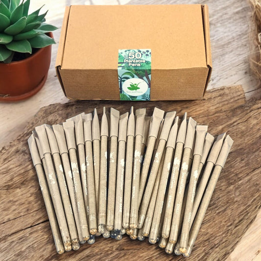 Box of 50 Plantable Seed Pens | Eco-Friendly Bulk Pack for Offices & Events | 100% Biodegradable Pen Body with Blue Ink | Grow Plants from Pens