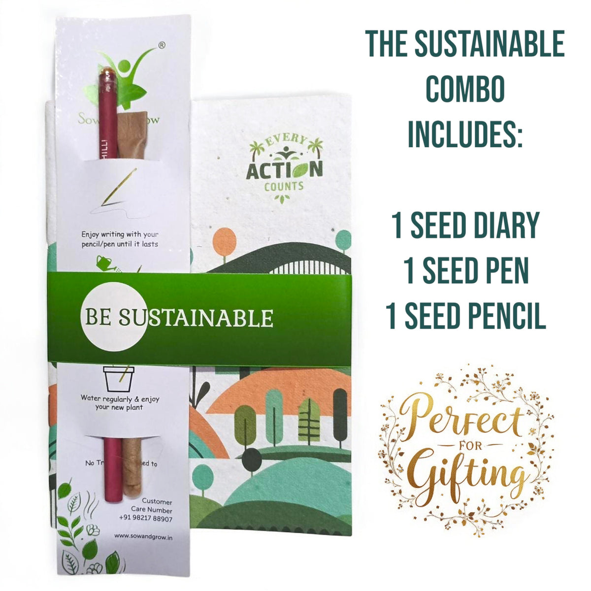 Plantable Seed Diary with Seed Paper Pen & Pencil Combo – Set of 5
