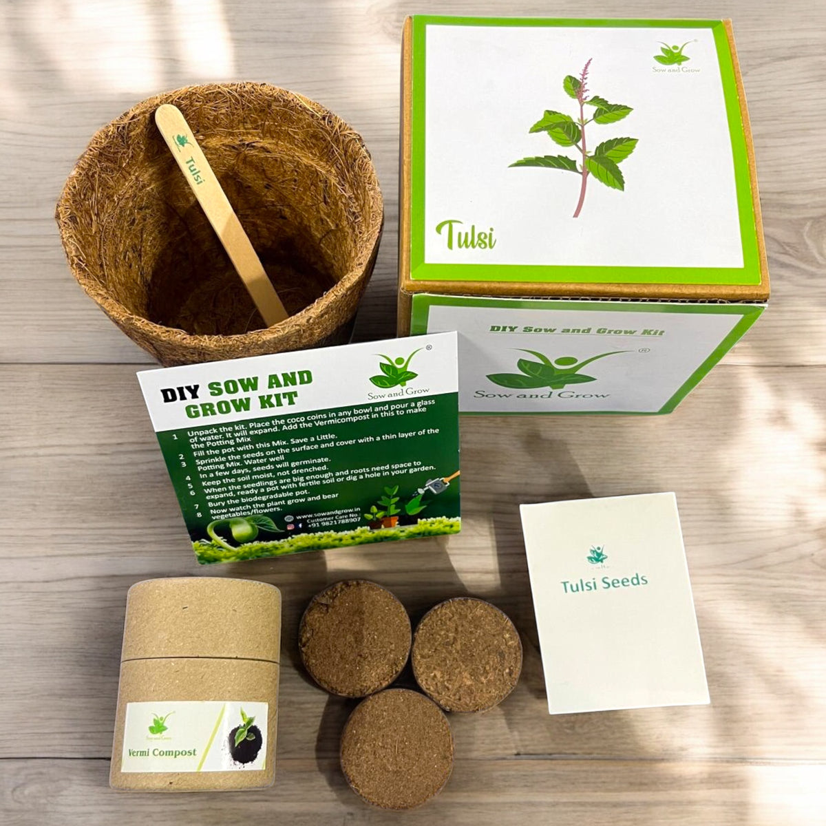 Holy Tulsi Seed Starter Grow Kit – Pack of 6 | DIY Easy Grow-it-Yourself Gardening Kit for Home and Garden | A Complete Beginner Gardeners Gardening Set