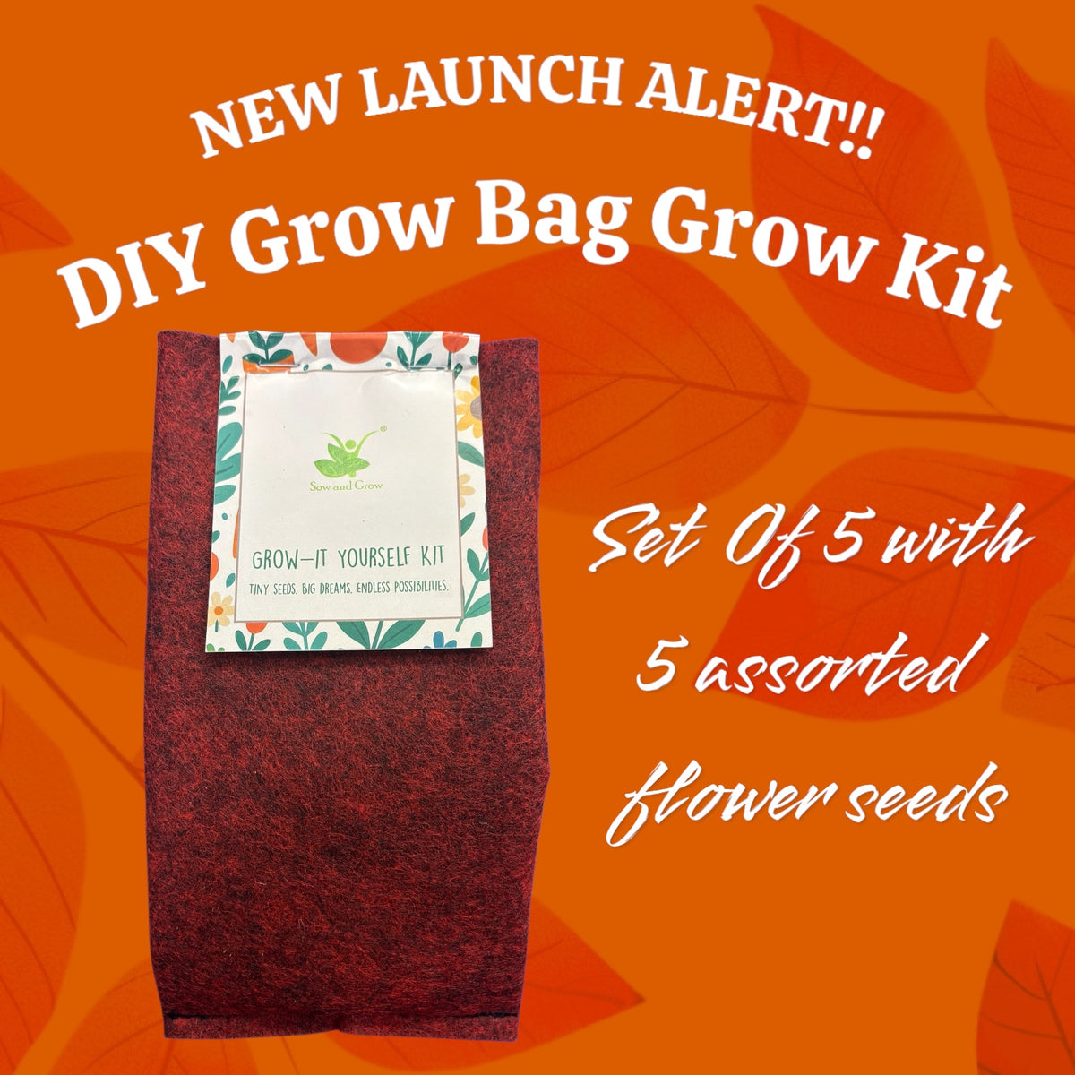 Set of 5 Flower Grow Bag Kits – Easy DIY Gardening Kit for Home, Balcony, Terrace & Indoor Use – Ideal for Beginners & Plant Lovers