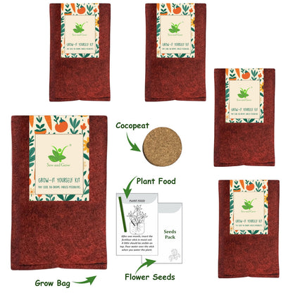 Set of 5 Flower Grow Bag Kits – Easy DIY Gardening Kit for Home, Balcony, Terrace & Indoor Use – Ideal for Beginners & Plant Lovers