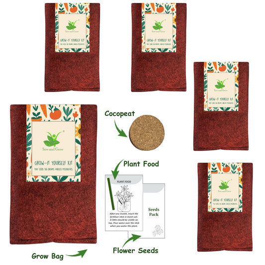 Set of 5 Flower Grow Bag Kits – Easy DIY Gardening Kit for Home, Balcony, Terrace & Indoor Use – Ideal for Beginners & Plant Lovers