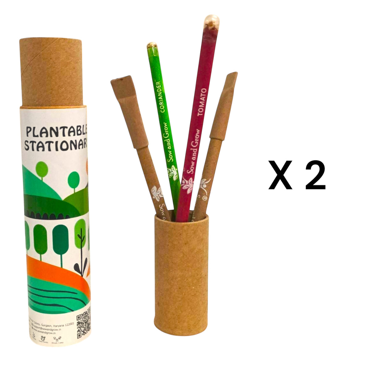 Plantable 2+2 Combo : 2 Seed Pencils + 2 Seed Paper Pens in a Re-usable Stationary Box