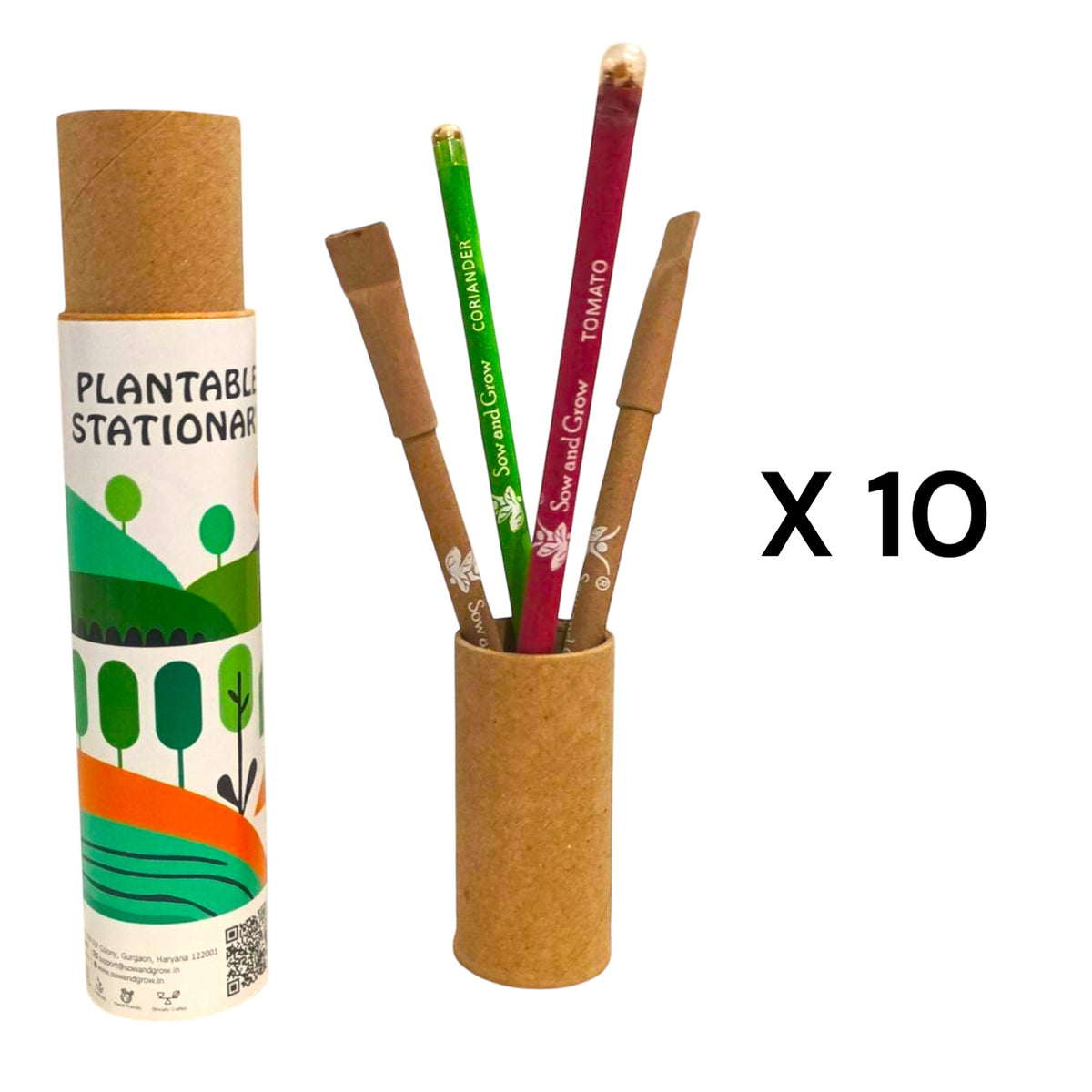 Plantable 2+2 Combo : 2 Seed Pencils + 2 Seed Paper Pens in a Re-usable Stationary Box