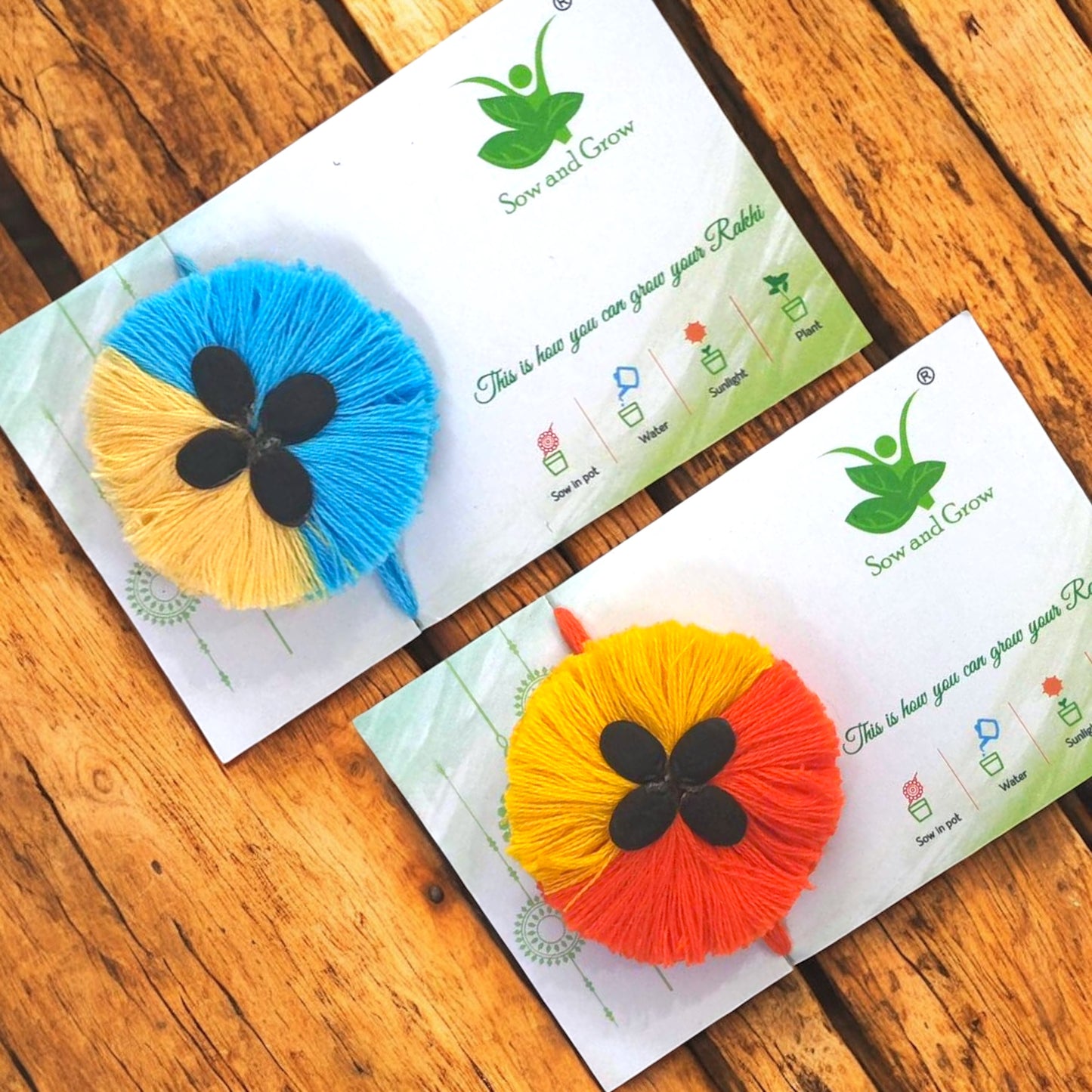 2-Pack Premium 2-Colour Plantable Thread Rakhi with Torai Seeds & Roli Chawal – Eco-Friendly Rakhi for Raksha Bandhan