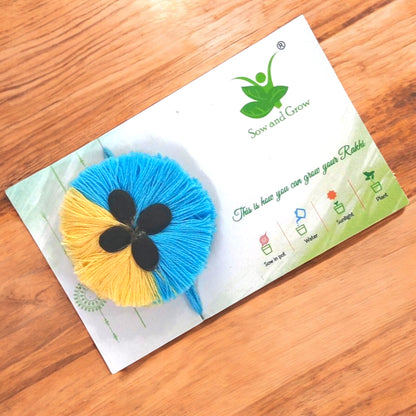 Premium 2-Colour Plantable Thread Rakhi with Torai Seeds & Roli Chawal – Pastel Yellow & Blue – Eco-Friendly Rakhi for Raksha Bandhan