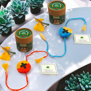 2-Pack Premium 2-Colour Plantable Thread Rakhi with Torai Seeds & Roli Chawal – Eco-Friendly Rakhi for Raksha Bandhan