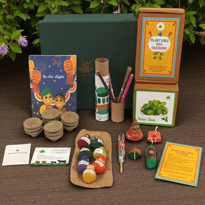 Ultimate MegaBox: Plantable Crackers + Gardening Kit + 7 Seed Balls + Organic Cow Dung Diya + Diary + 2 Plantable Pens and Pencils