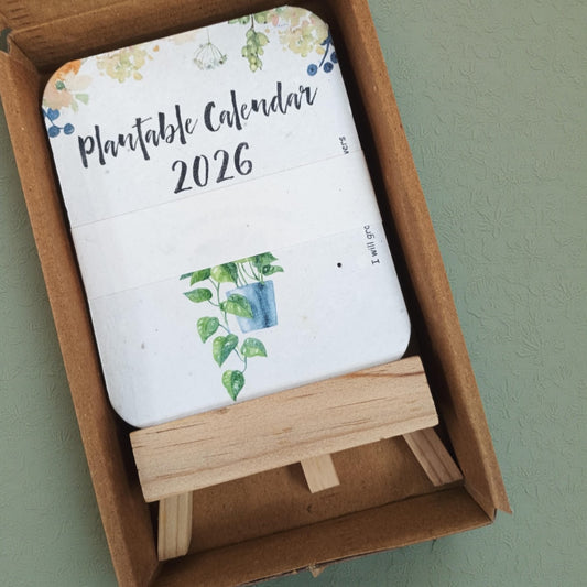 Plantable Calendar 2026 with Seeds in Every Page | Colourful Floral Design | Eco-Friendly with Wooden Easel | 2 Varieties of Flower Seeds