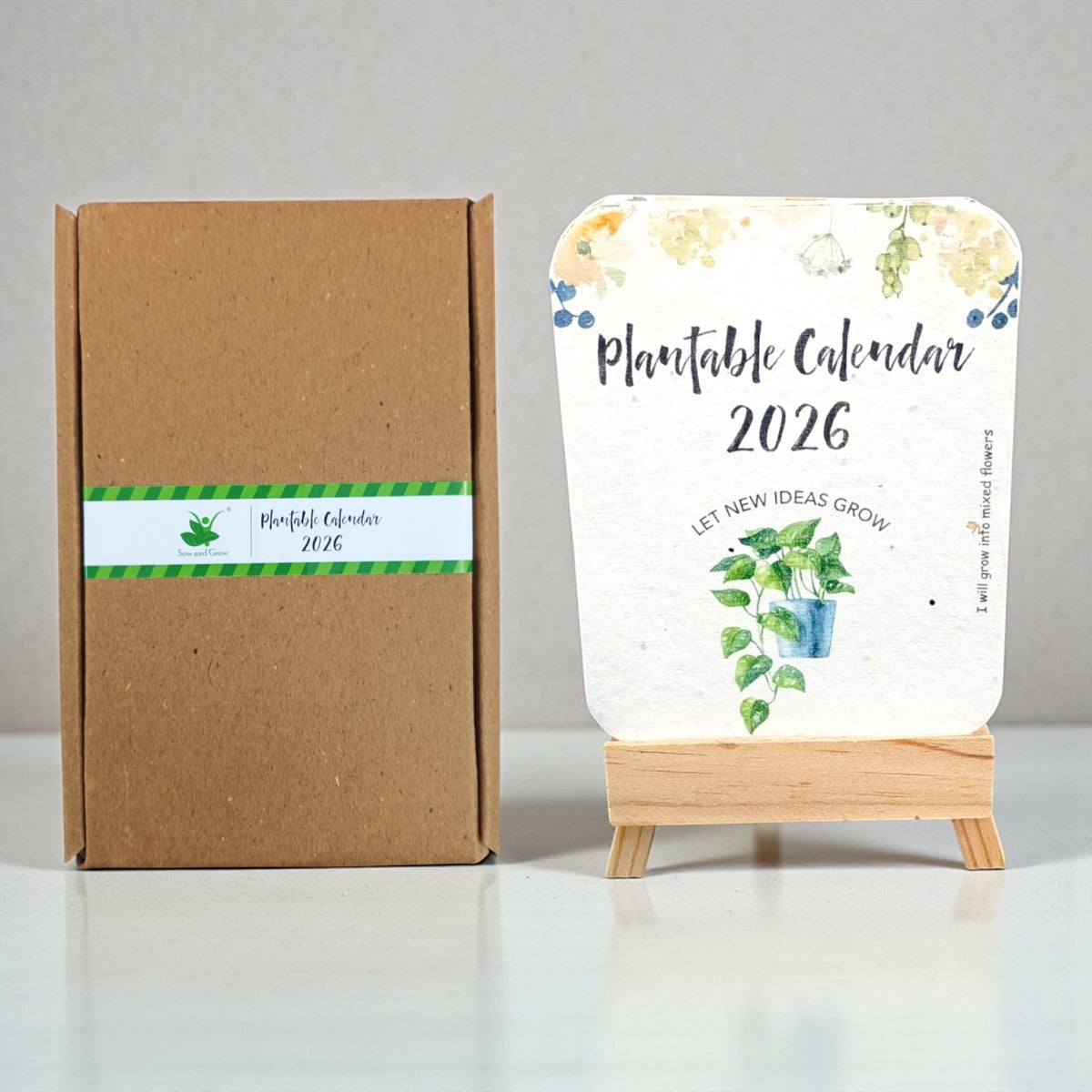 Plantable Calendar 2026 with Seeds in Every Page | Colourful Floral Design | Eco-Friendly with Wooden Easel | 2 Varieties of Flower Seeds