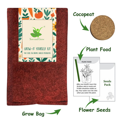 Set of 5 Flower Grow Bag Kits – Easy DIY Gardening Kit for Home, Balcony, Terrace & Indoor Use – Ideal for Beginners & Plant Lovers