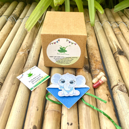 Baby Elephant :Kids 3-in-1 Bookmark Plantable Rakhi with Roli Chawal Combo